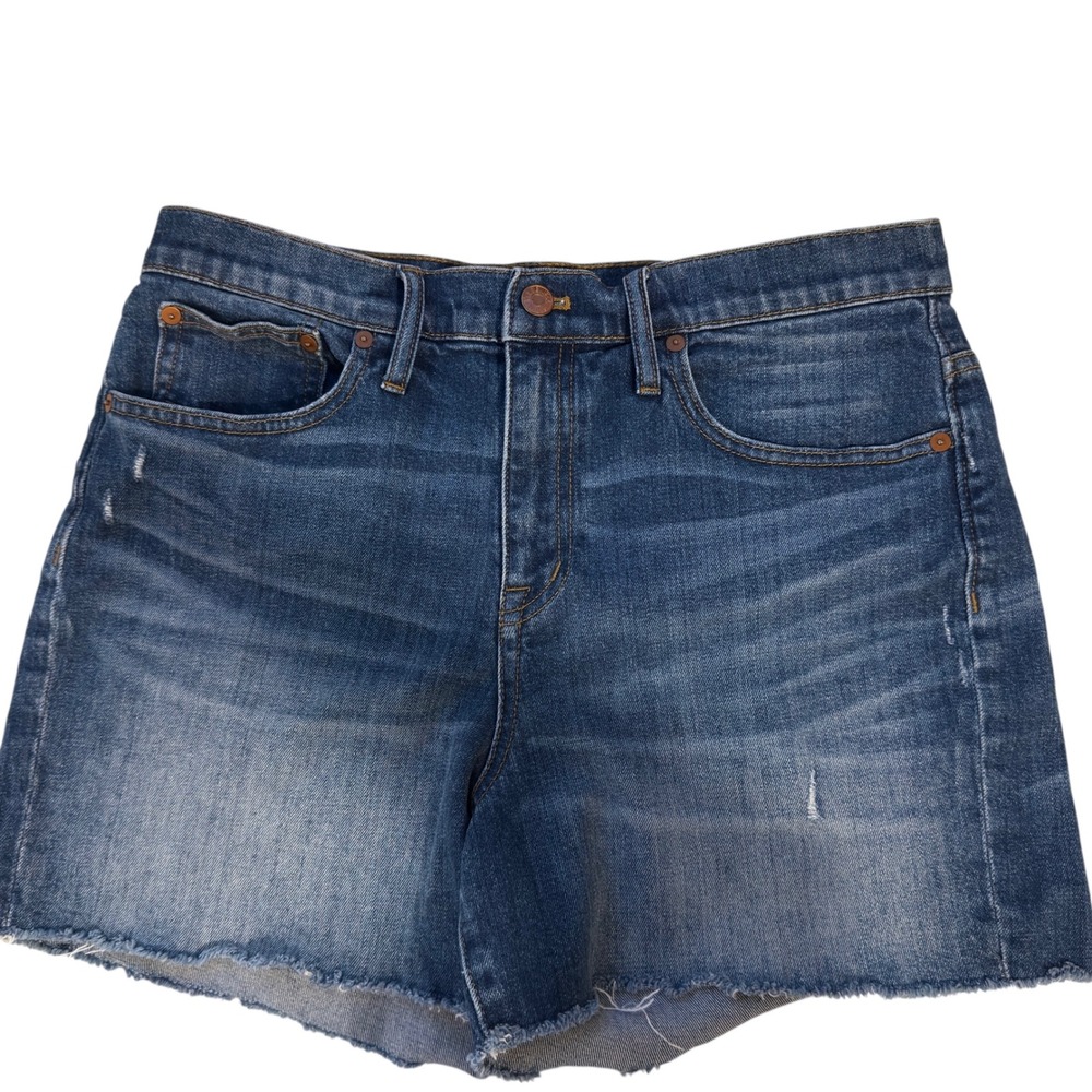 Madewell High Rise Denim Shorts Frayed Hem Distressed‎ Blue Wash Size 30